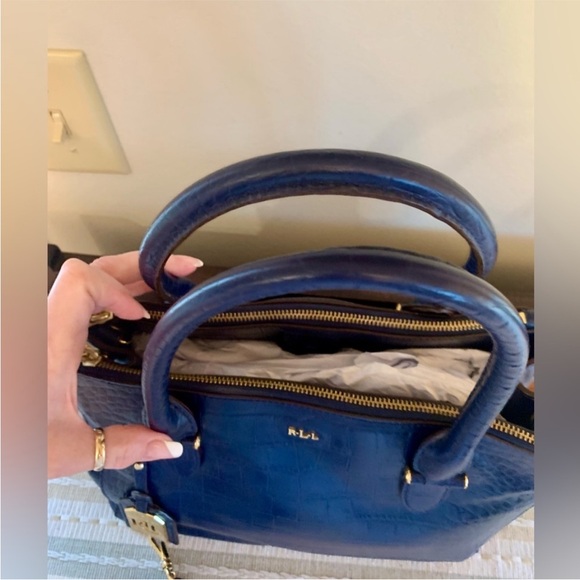 💙 Beautiful‼️ Ralph Lauren navy leather croc
embossed double zip two-way satchel - Picture 13 of 14